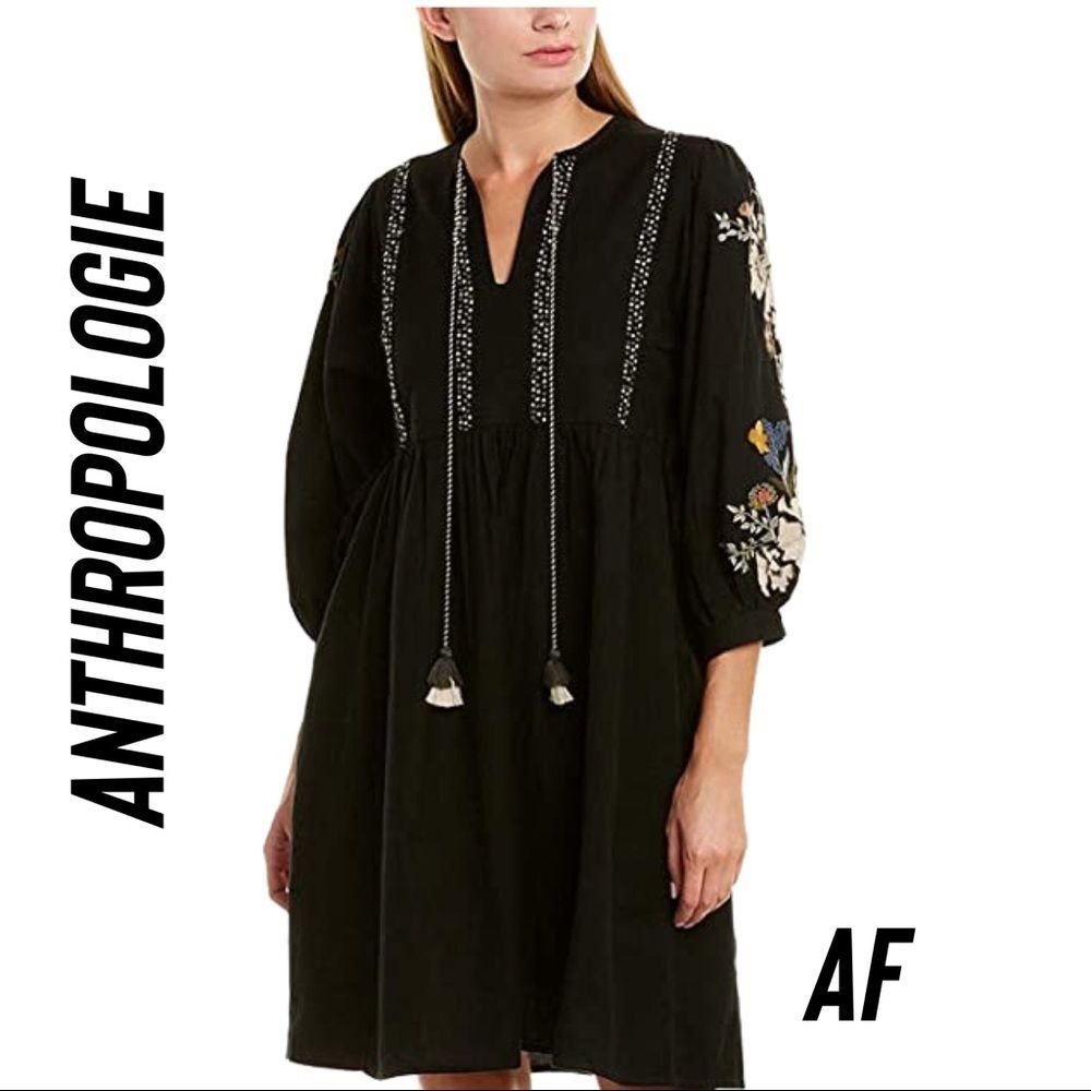Anthropologie Black Embroidered Dress